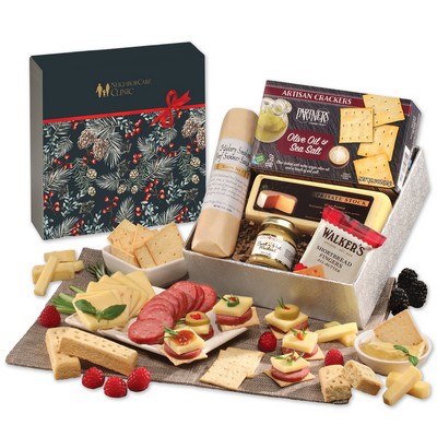 Shelf Stable Snack Lover's Gift Box with Pine Boughs & Berries Sleeve